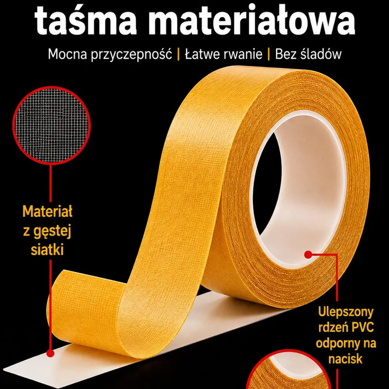 2 sztuki【30 mm × 10 m】Mocna dwustronna taśma klejąca do mocowania dywanów, antypoślizgowa i wodoodporna, nie pozostawia śladów, tkaninowa taśma z siatką wzmacniającą