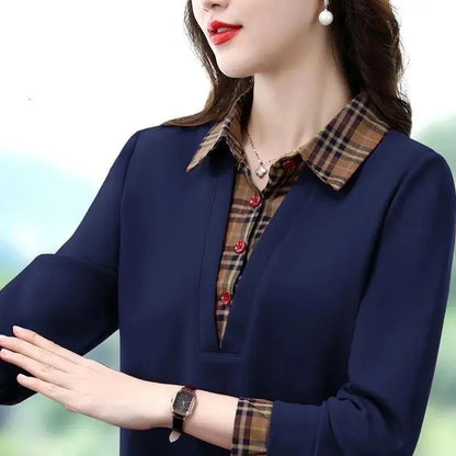 🍂🍁Cămașă falsă din două piese, cu cusături în carouri, la modă nouă de toamnă