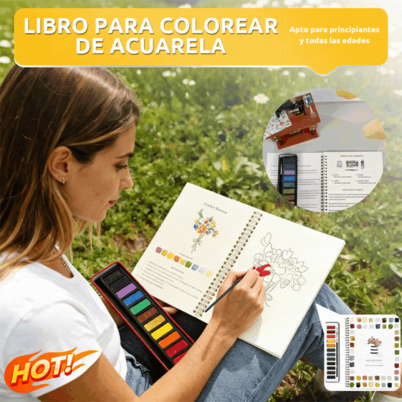 ✨【¡50% de descuento!】🎨 El juego completo de libros de pintura en acuarela incluye pinturas de acuarela y pinceles gratis