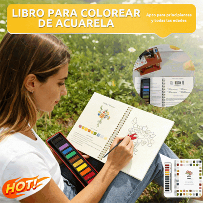 ✨【¡50% de descuento!】🎨 El juego completo de libros de pintura en acuarela incluye pinturas de acuarela y pinceles gratis