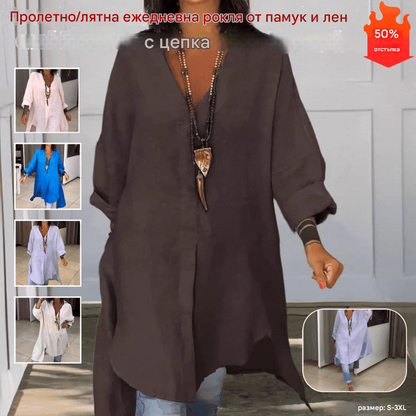 🔥【S-3XL】【40-100KG】👚Пролетно/лятна, ежедневна рокля от памук/лен с цепка