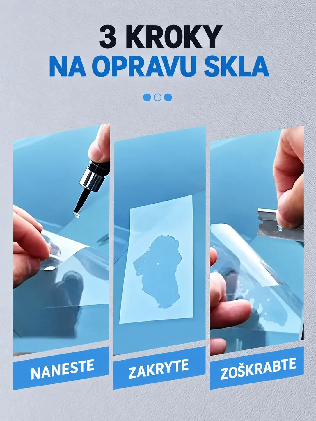 🚗【3-dielna súprava】Opravná živica na čelné sklo na opravu drobných prasklín a poškodení od kamienkov -