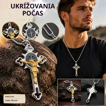 Prívesok s krížikom vo vintage štýle – prívesok svätého Benedikta odolný voči zafarbeniu s nastaviteľnou retiazkou