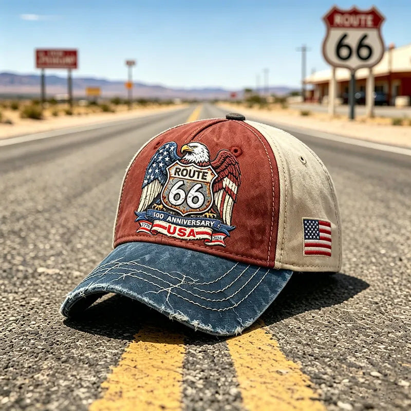 🧢🌟Gorra de béisbol retro ajustable de la Ruta 66, la elección perfecta para los entusiastas del ciclismo.