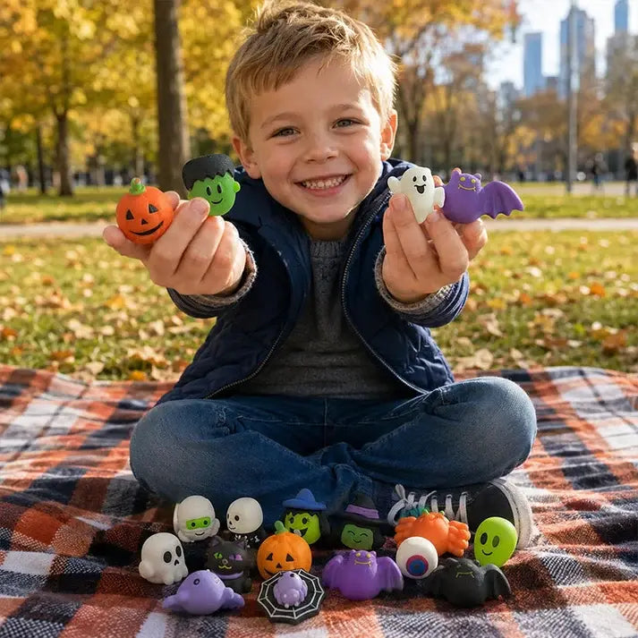 Antystresowe zabawki w kształcie pierożków z motywem Halloween – urocze pierożki w kształcie dyni i duszków, pomagające rozładować stres