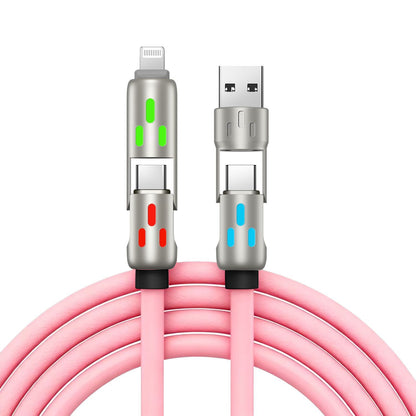 🔥 【2 sztuki za 99 zł】 🔥 (długość 2 m) Kabel 4 w 1 PD 240 W – szybkie ładowanie USB-C, Lightning i USB-A, aluminium i silikon, synchronizacja danych ⚡📱