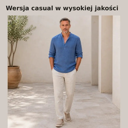 【S-5XL】Męska koszula z długim rękawem, wykonana z bawełny i lnu.