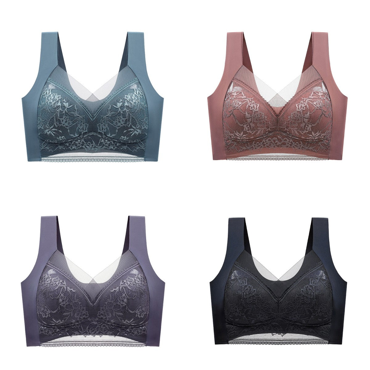 👙✨【Zestaw 4 szt.】Wygodne bezszwowe biustonosze damskie z elegancką koronką