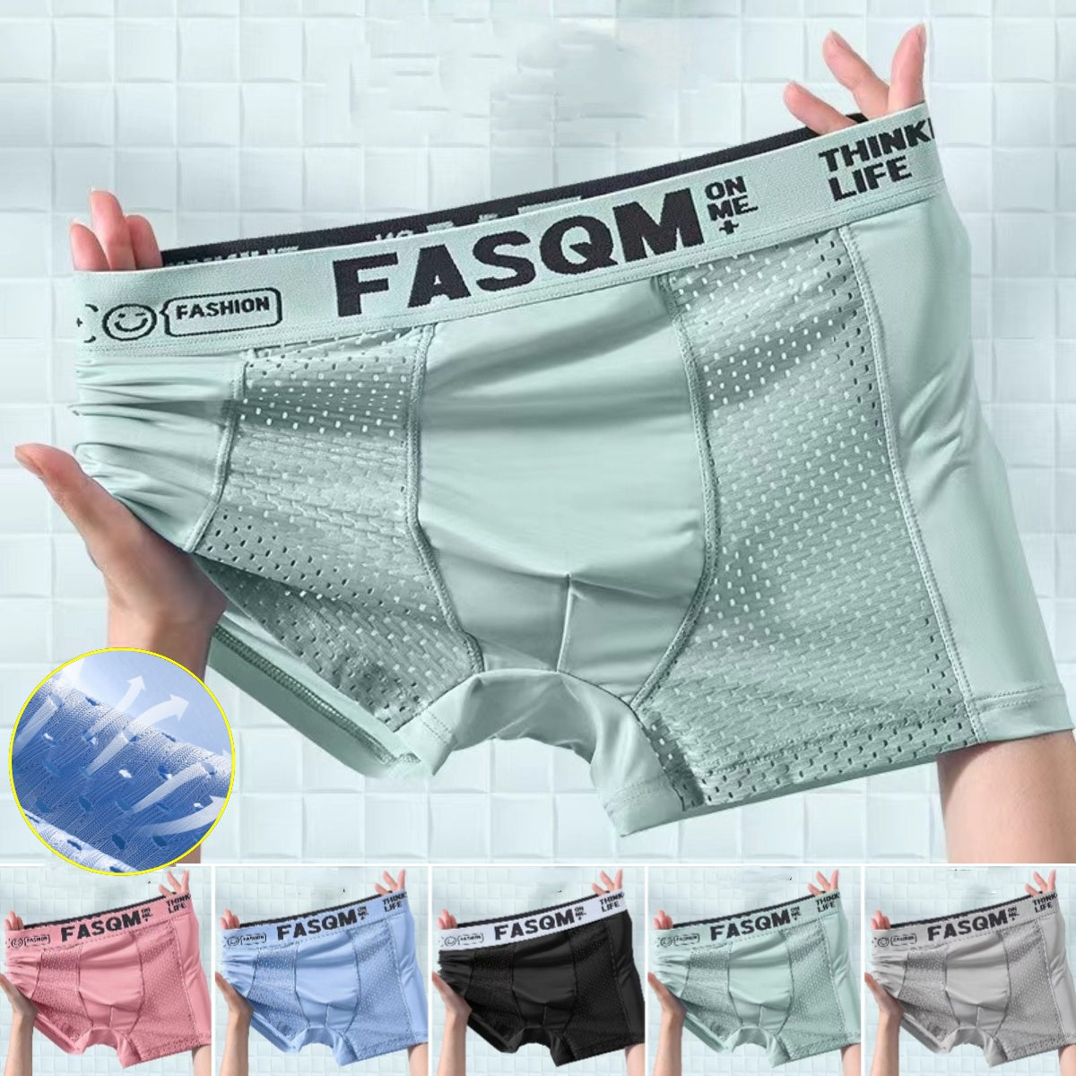 💥👍【Compre 3 y obtenga 3 gratis】Calzoncillos bóxer de malla transpirable de seda helada para hombre