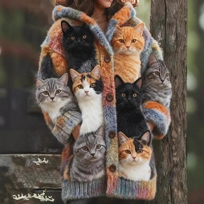 🔥🐾【Descuento por tiempo limitado -50%】 Abrigo con capucha para mujer, elegante y adorable, con estampado de animales, ideal para otoño e invierno 🧥✨-E