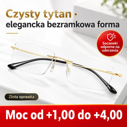 👓 Wysokiej jakości okulary bez oprawek – wyjątkowo lekkie, zapewniające wyraźne widzenie, z filtrem światła niebieskiego. Model unisex.
