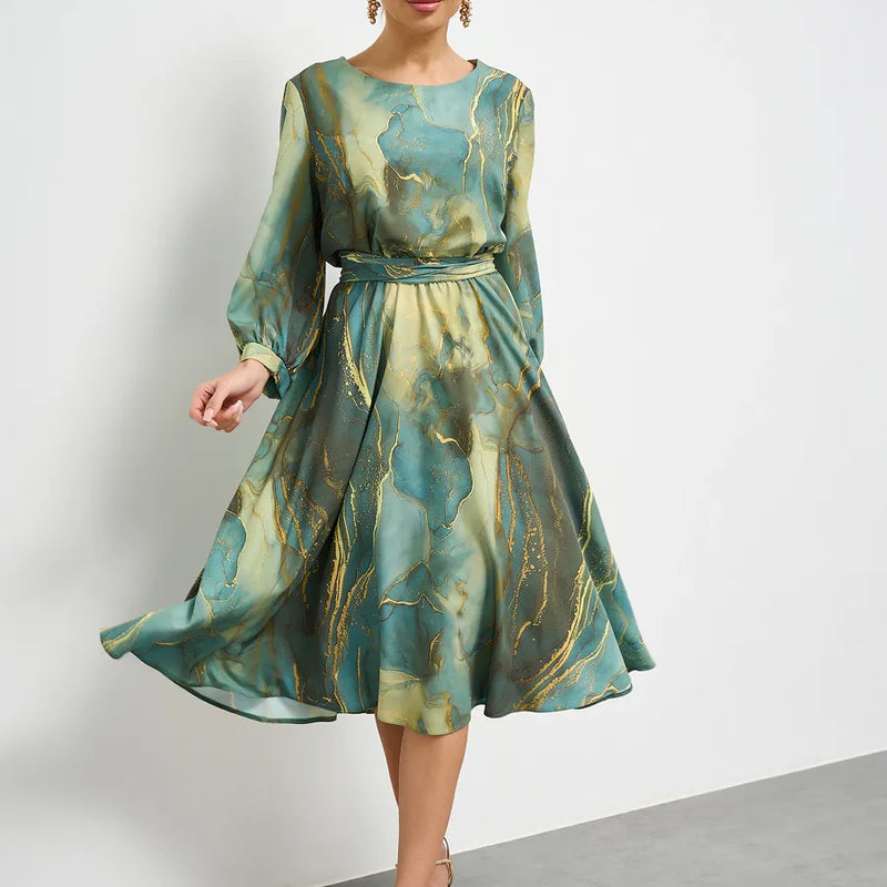 🌿Veliko sniženje na kraju sezone👗【Proljetna vila】elegantna zelena haljina s dugim rukavima i suknjom🌸💃