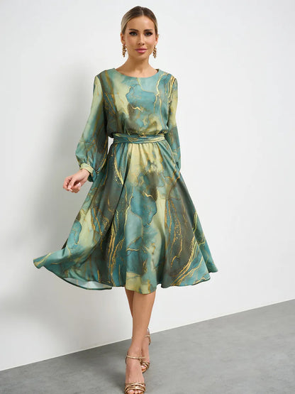 🌿💐Κομψό γυναικείο πράσινο φόρεμα με μακριά μανίκια