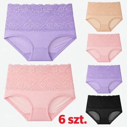 【Zestaw 6 szt.】【M–6XL】💥Ostatni dzień -50%: Damskie majtki z wysokim stanem i koronkowym wykończeniem, dostępne w dużych rozmiarach