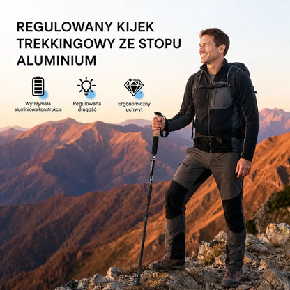 Regulowany kij trekkingowy ze stopu aluminium – wytrzymały, lekki i amortyzujący wstrząsy