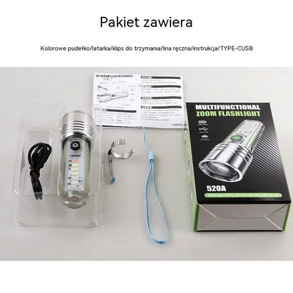 👍👍 Kompaktowa latarka o dużej mocy z wielofunkcyjnym światłem bocznym, szybkim ładowaniem przez USB-C, wygodna w przenoszeniu i wyposażona w baterię o wyjątkowo długim czasie pracy.