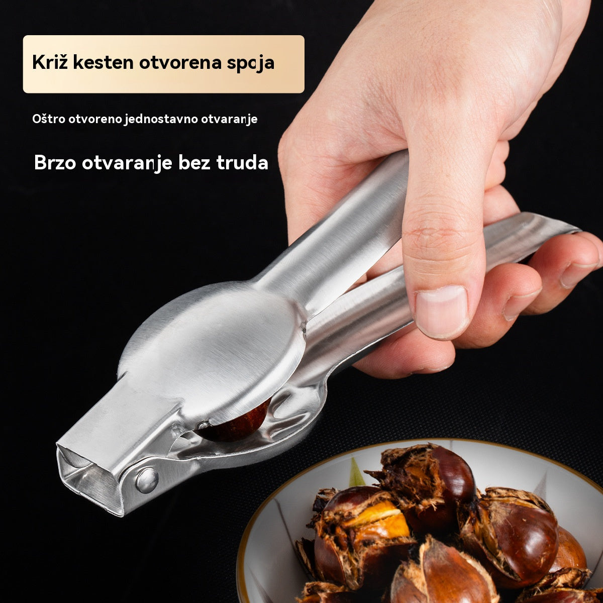 🌰【Vruća prodaja】🔥 Kućna kopča za otvaranje kestena, lako se otvara jednim dodirom bez ozljeđivanja ruku!
