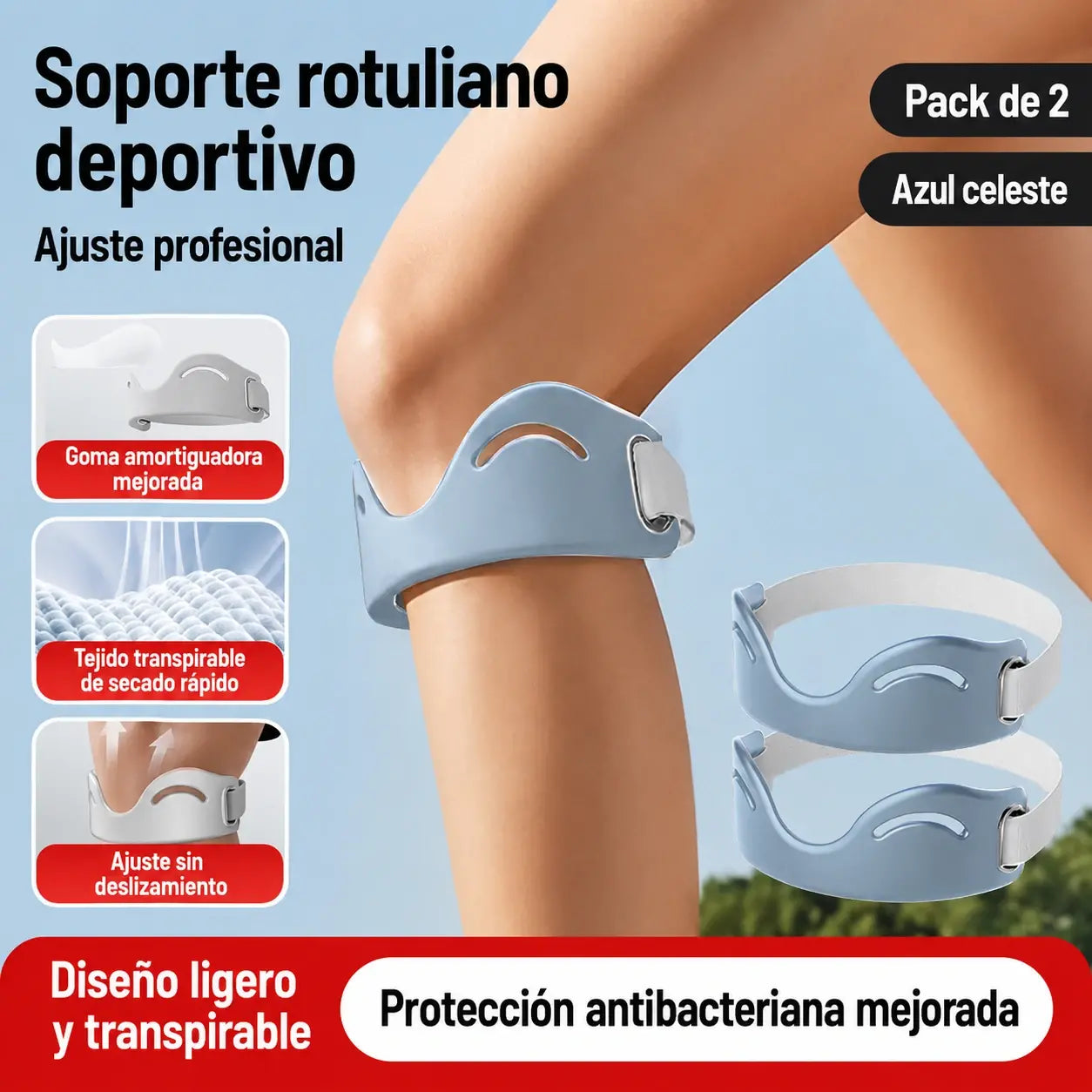 【4 pares por 27 €】Correa de silicona para la rótula de la rodilla: absorbe los impactos y proporciona soporte transpirable 🦵