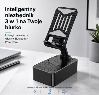 3 w 1: Głośnik Bluetooth + Ładowarka + Uchwyt na telefon obracany o 360°