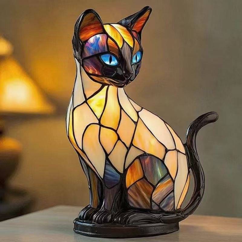 🐱Stolna lampa u obliku mačke, retro noćna lampa izrađena od šarene smole, s mačjom tematikom