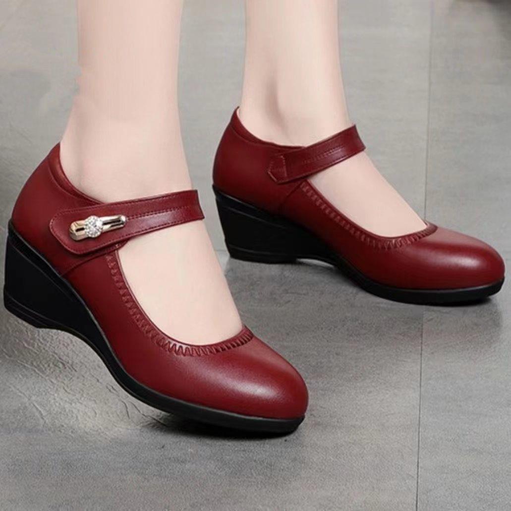 🏆Cumpărați 1, primiți 1 gratuit👡【35-41】Piele moale talpă moale toc pană anti-alunecare pantofi din piele pentru mamă
