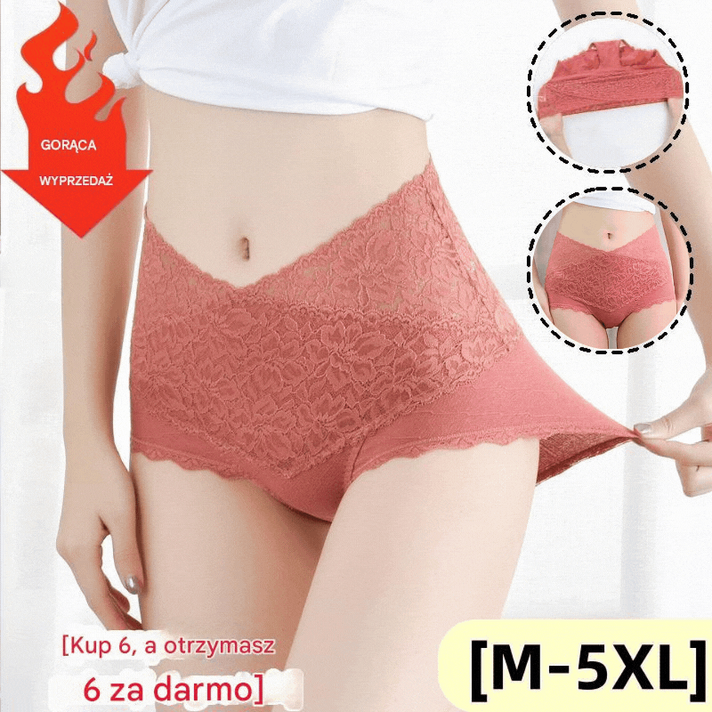 🔥【6 piezas】👙Bragas de cintura alta con encaje de algodón antibacteriano