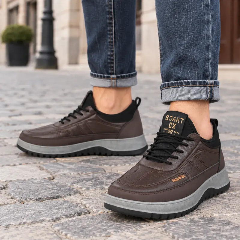Botas de nieve casuales e impermeables para hombre, de cuero auténtico, antideslizantes y con grueso forro de felpa.