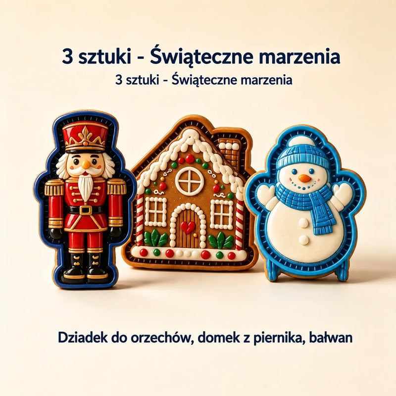 【1 zestaw – 3 sztuki 】 Zestaw mini foremek do świątecznych wypieków z 9 wzorami | 🫎 Wielorazowe foremki z tłoczonym wzorem do tworzenia szczegółowych świątecznych ciasteczek i dekoracji w kształcie Świętego Mikołaja, bałwanka, renifera oraz choinki