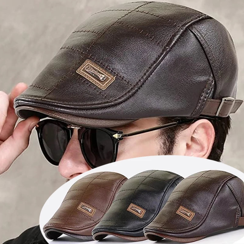 🧢🔥 Muška kožna beretka 3 u 1 – elegantna, otporna na vodu i vjetar, s toplom unutrašnjosti