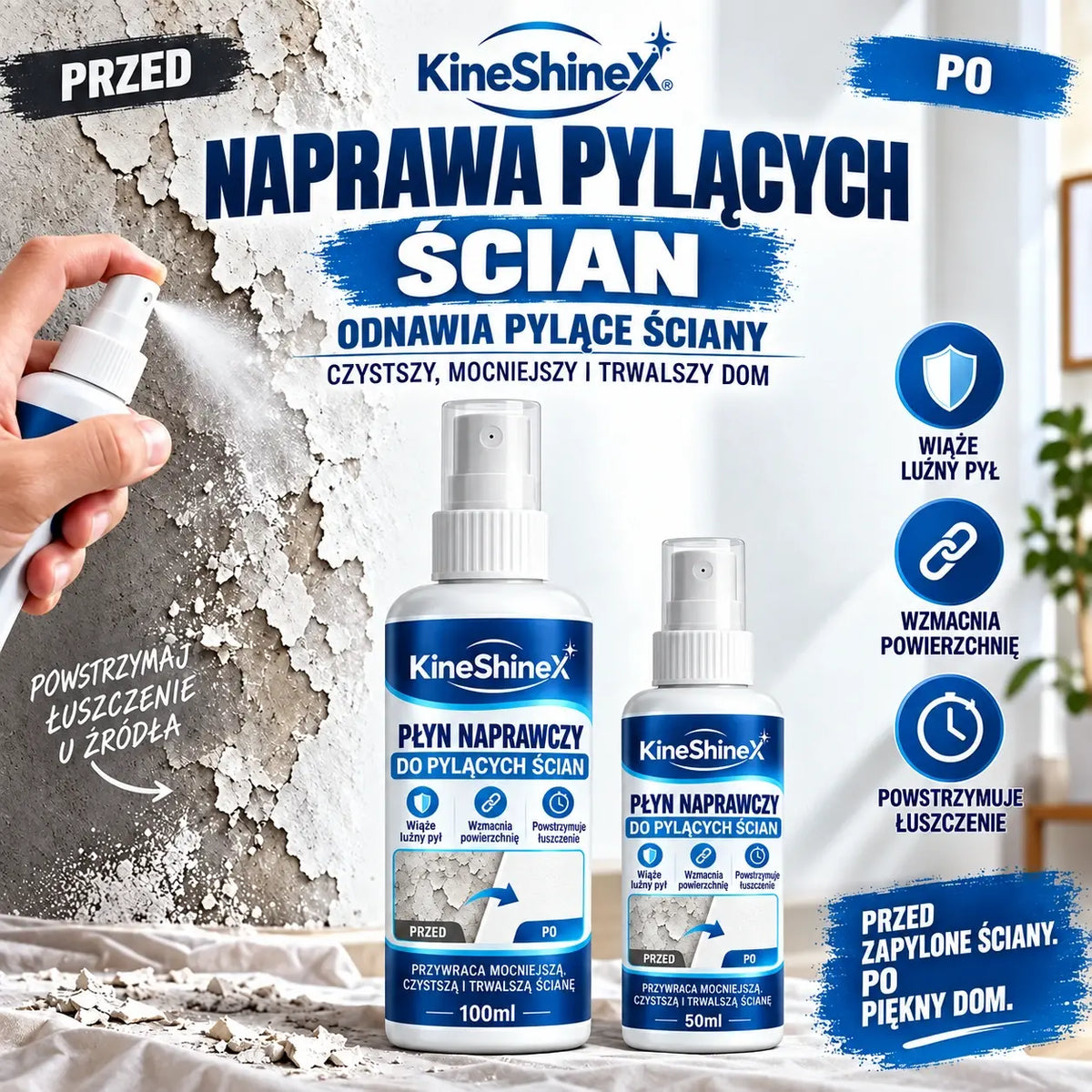 🏆 100 ml + 50 ml (2 butelki) 💥 Płynny preparat do naprawy i wzmacniania ścian — łączy funkcje szpachlowania, uszczelniania i wzmacniania w jednym produkcie.