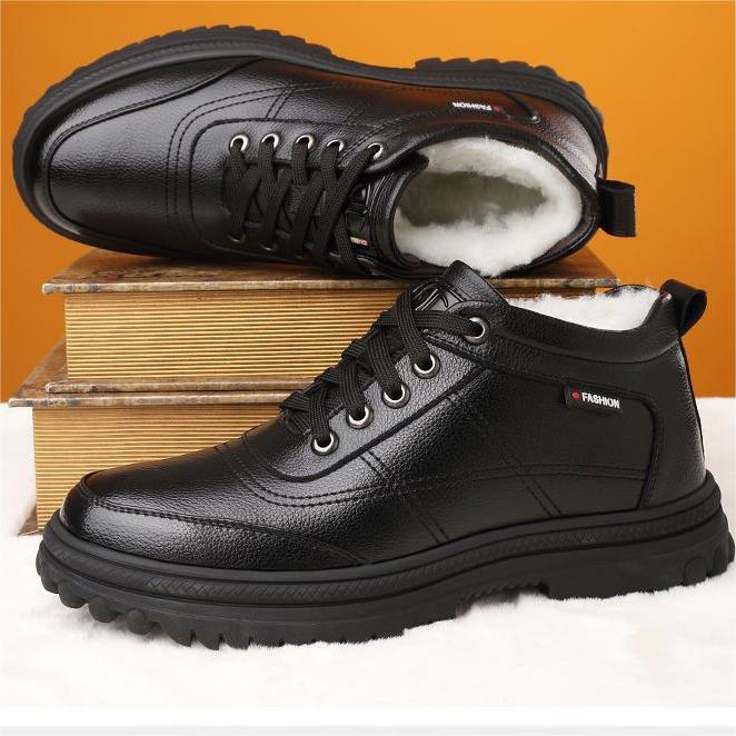 👞【39-44】 Zapatos de cuero de suela gruesa, cálidos y esponjosos, engrosados de invierno para hombres-E