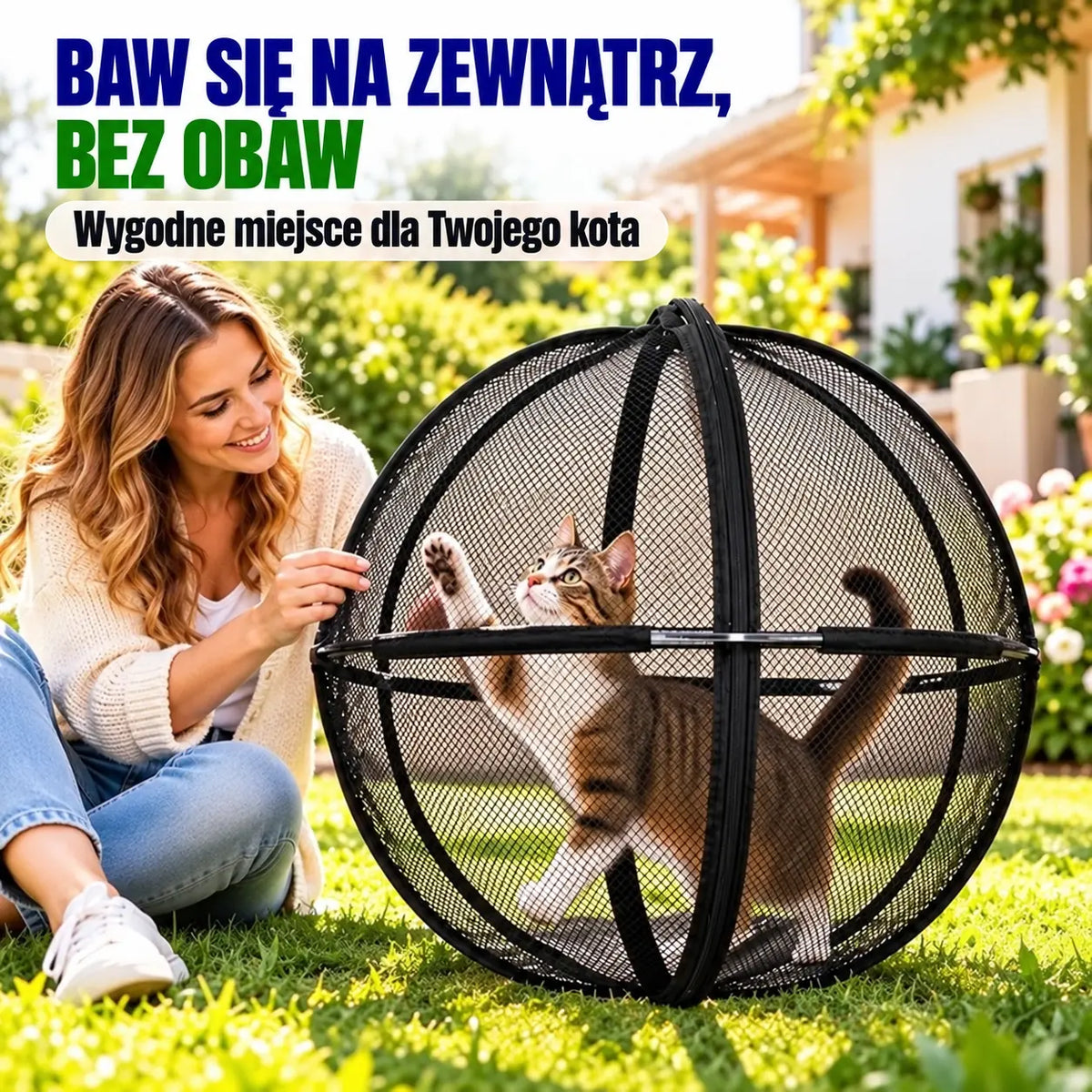 🐈 Interaktywna zabawka dla kota 360° – obrotowa kula do zabawy, zachęcająca zwierzęta do aktywności na świeżym powietrzu ✅