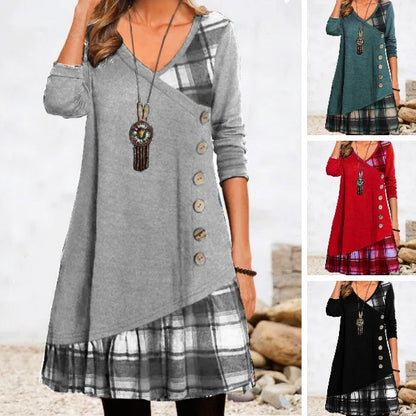 🍁👗Ženska ležerna haljina s dugim rukavima i kontrastnim detaljima