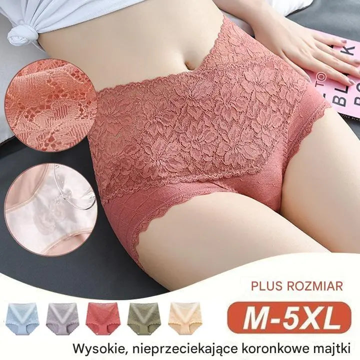 🔥【6 piezas】👙Bragas de cintura alta con encaje de algodón antibacteriano