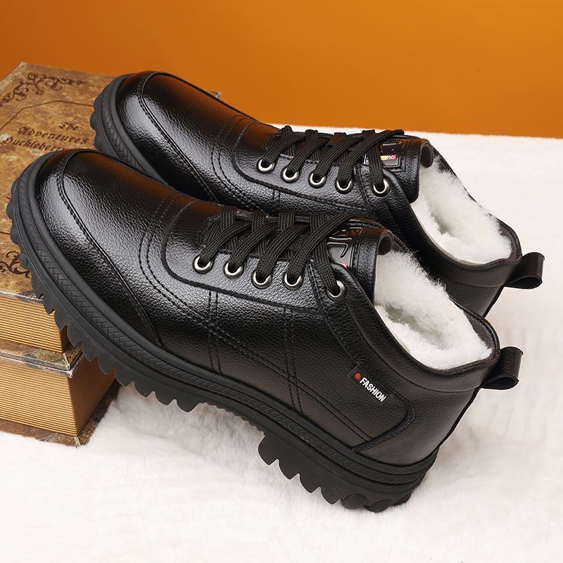 👞【39-44】 Zapatos de cuero de suela gruesa, cálidos y esponjosos, engrosados de invierno para hombres-E