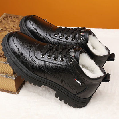 👞【39-44】 Zapatos de cuero de suela gruesa, cálidos y esponjosos, engrosados de invierno para hombres-E