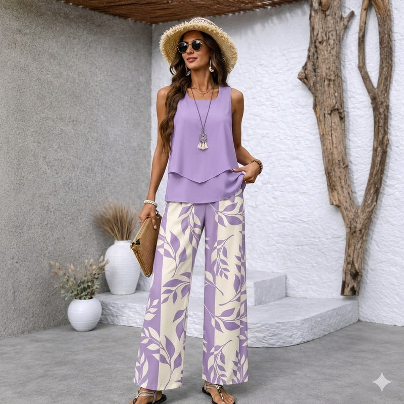 【S-3XL】VERDALISSE | Conjunto Fresco Brisa de 2 Piezas | Set de Verano Ligero y Elegante Multicolor