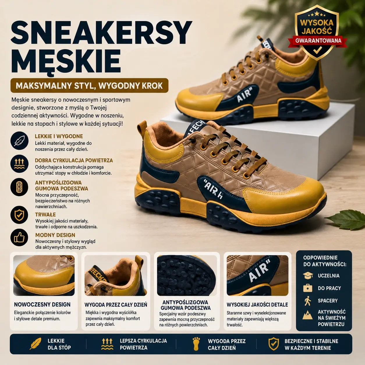 【Rozmiary 39–44】Wysokiej jakości męskie buty casualowe z miękkiej skóry, model 2026, oddychające i wygodne