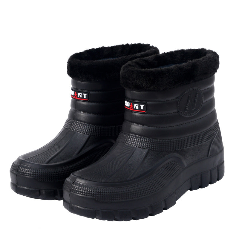 【Nowy produkt】Wyściełane polarem, ciepłe, wodoodporne buty męskie do użytku na zewnątrz, wytrzymałe, buty wodne i śniegowce za kostkę lub za kostkę.