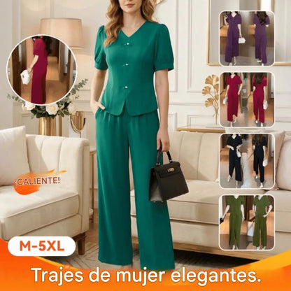 【Top + Pantalones anchos】Conjunto casual de moda