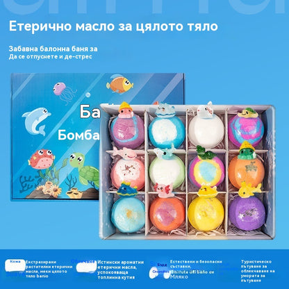 【12 броя 40 евро】Комплект от 12 топчета сол за вана във формата на морски животни (60 г всяка) за деца.