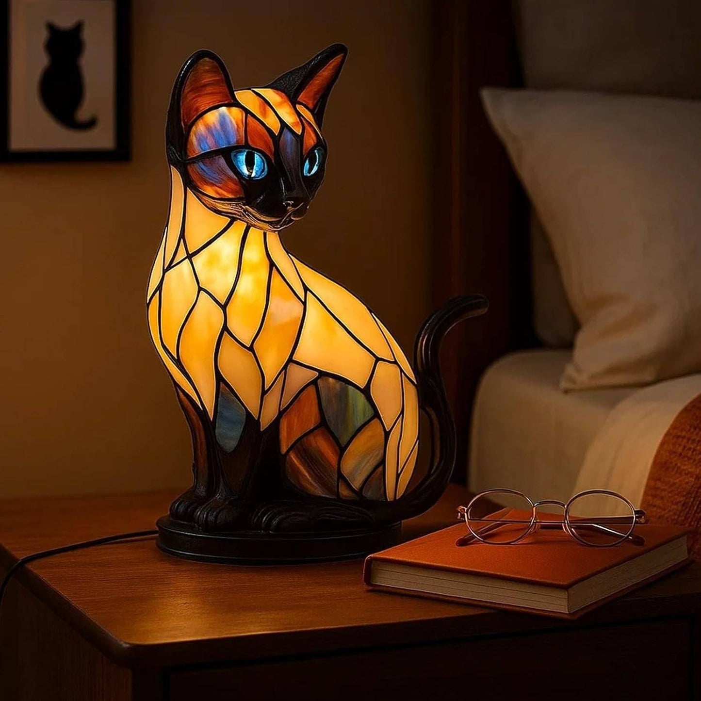 🐱 Lámpara de mesa con forma de gato: luz nocturna retro de resina colorida con diseño de gato 💖