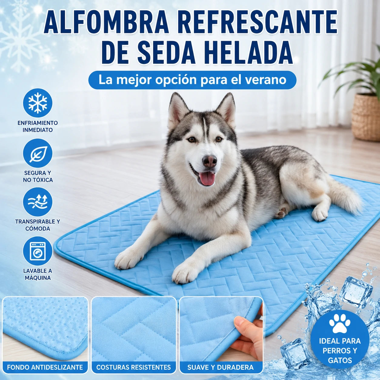 🧊⚡ ¡Rebajas de verano! Alfombrilla refrescante para mascotas (sin agua) – Tejido Oxford transpirable, apta para cualquier cama o jaula.