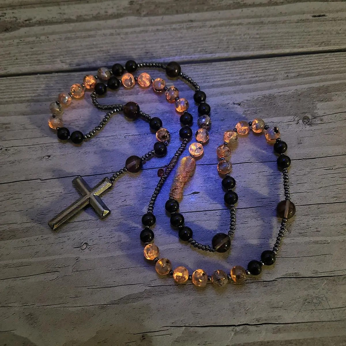 🔥✨【50% отстъпка🔥】Колие от естествен обсидиан и Pampers Rosary - класически дизайн с кръст