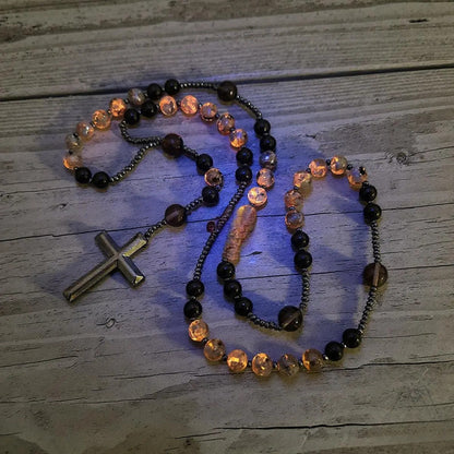 🔥✨【50% отстъпка🔥】Колие от естествен обсидиан и Pampers Rosary - класически дизайн с кръст