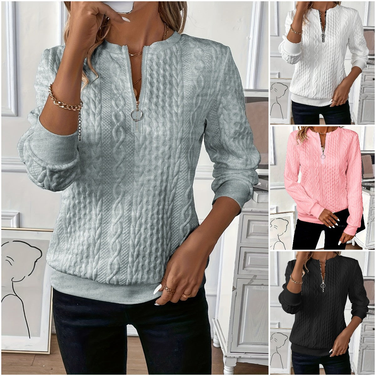 🔥🎀🎀【Predáva sa ako horúce rožky】🌸🌸🌸 2025 Ležérna prešívaná mikina na zips pre európske a americké ženy.