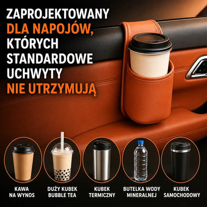 Organizer do drzwi samochodowych – kieszeń do przechowywania z uchwytem na kubek, zawieszana w szczelinie przy szybie