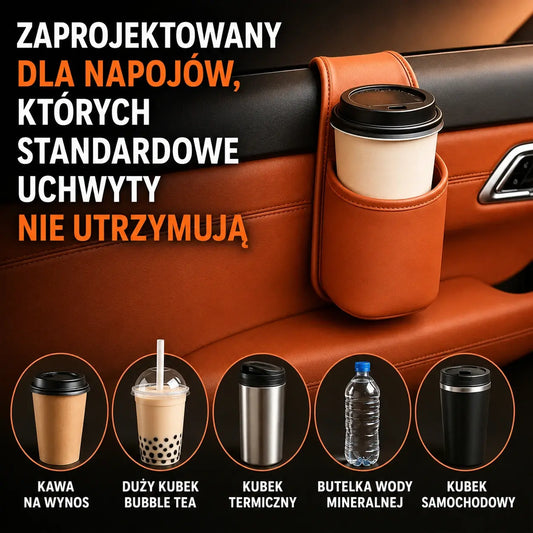 Organizer do drzwi samochodowych – kieszeń do przechowywania z uchwytem na kubek, zawieszana w szczelinie przy szybie