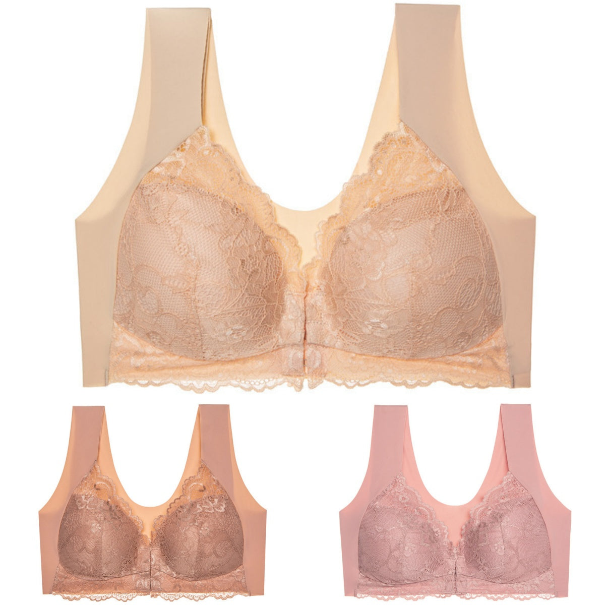 ✨🔥【Έκπτωση περιορισμένης διάρκειας】🔥【3 τεμάχια】 Μεγάλο μέγεθος με μπροστινό κούμπωμα, σέξι, χωρίς μπανέλα, σουτιέν με όμορφη πλάτη