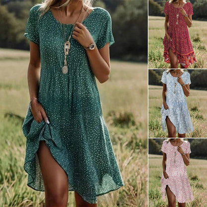 🛒📣【Последен ден на промоцията】💖【S-3XL】👗Нова ежедневна рокля с обло деколте и принт за пролет и лято 2026